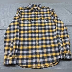 Fjallraven Men's Yellow, Gray, Black Plaid Flannel Shirt Size M Slim